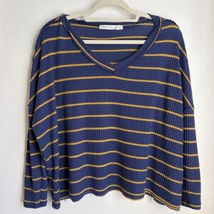 Altar’d State Flowy Blue and Yellow Striped Shirt